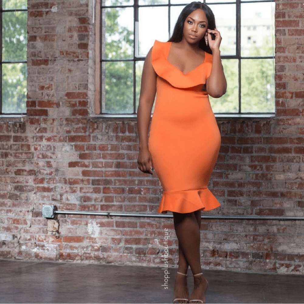 Sunset Orange Bodycon Dress (Plus Size)